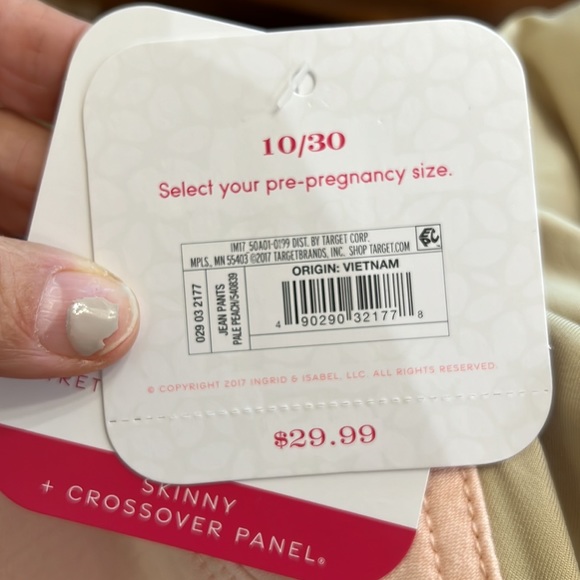 3/$20 NWT{Isabel Maternity}Sz 12 Peachy Pink Skinny Crossover panel Jeans - Picture 9 of 11
